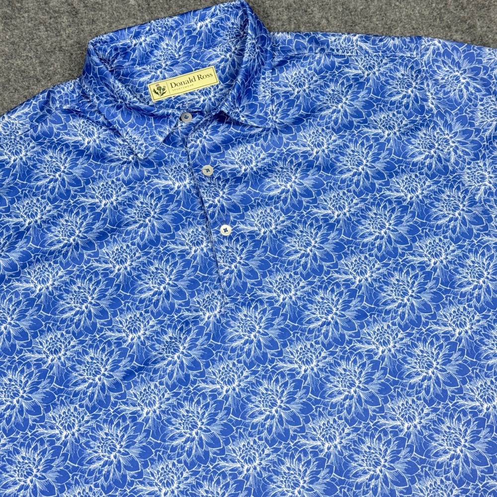 Donald Ross Sportswear Men's Blue Floral Print Golf Polo‎ Shirt Size L
